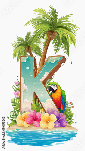 letter alphabet frame with palm trees