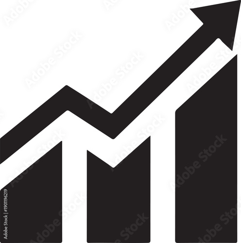 A black graph icon with an upward trend on a transparent background