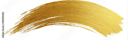 A textured, golden paint stroke against a white background, arching across