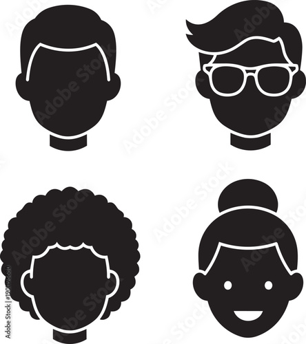 Diverse group of people icons in minimalistic style viewed from the front