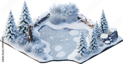 winter forest pond scene