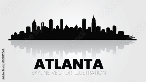 Atlanta city skyline silhouette vector illustration in black and white.
