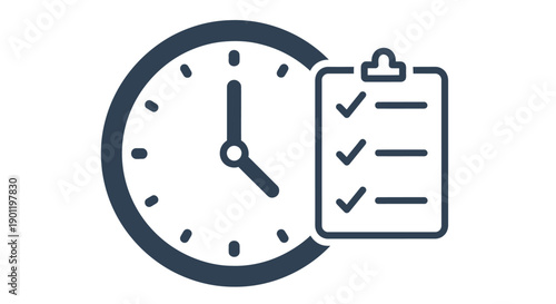 Time management concept a clock face combined with a checklist icon
