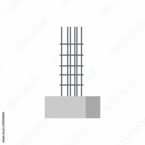 Minimal flat vector illustration of foundation construction objects such as rebar rods and concrete footing,