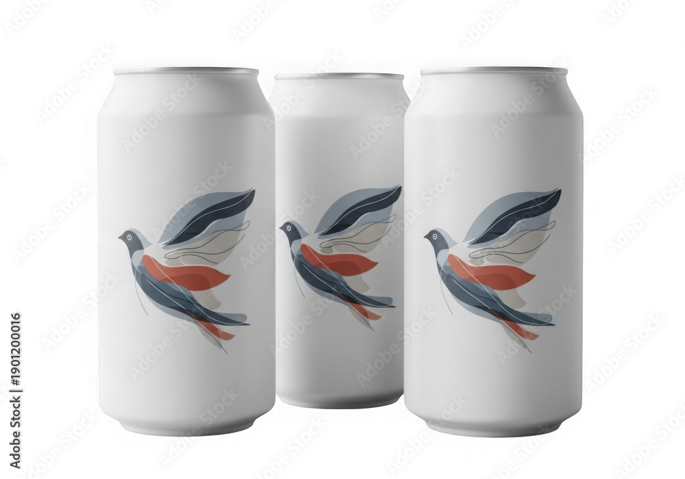 Fototapeta premium Three cans of a popular energy drink with a dynamic red and blue logo