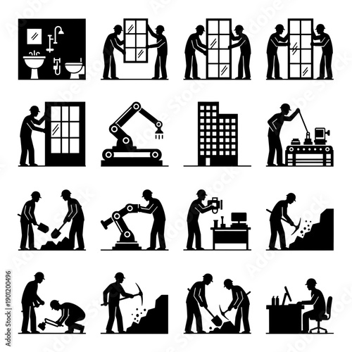 Various professions and tasks related to construction, design, and office work