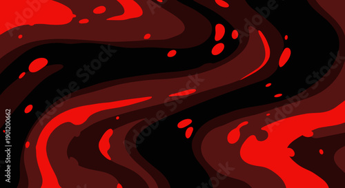 Vibrant abstract swirling liquid motion with organic shapes and dynamic flowing patterns in deep crimson red and black creating an energetic and intense