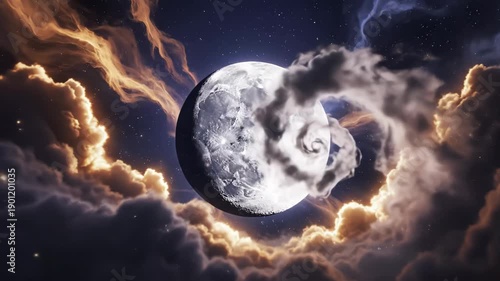 Wallpaper Mural A large moon in the night sky surrounded by dark clouds and stars 4k video Torontodigital.ca