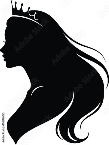 Elegant silhouette of a princess or queen with a crown.