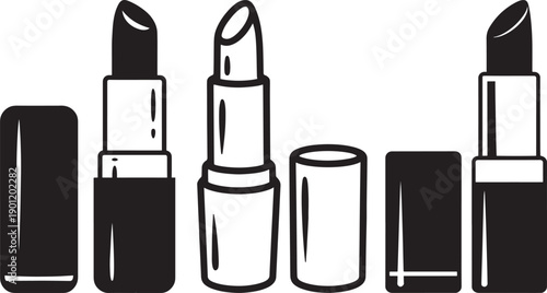 Lipstick Makeup Icon Set Black and White Vector