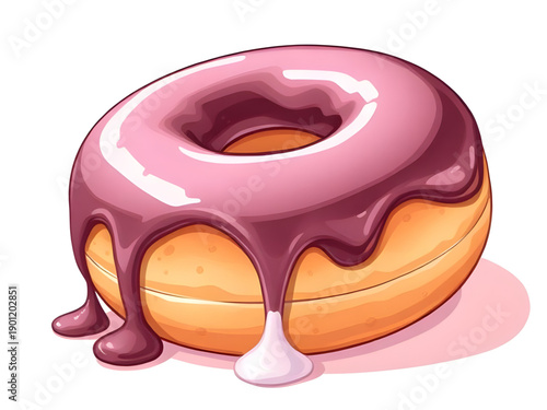donut, doughnut, cartoon, dessert, sweet, snack, bakery, food, pastry, ring, round, glaze, icing, sugar, sprinkles, vanilla, chocolate, rainbow, colorful, cute, playful, fun, tasty, treat, illustratio