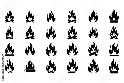 Fire Flames Silhouette Vector Icon Sheet for Energy, Danger, and Heat Concept