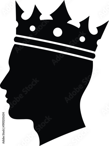 Black silhouette of a kings head wearing a royal crown.