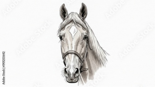Majestic horse portrait, detailed sketch of a horse's head with copy space