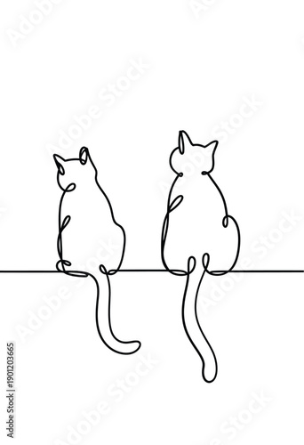 Two cats rendered in a continuous line drawing style sitting side by side