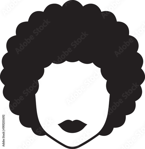 A simple vector illustration of a woman's face with curly hair from a front viewpoint