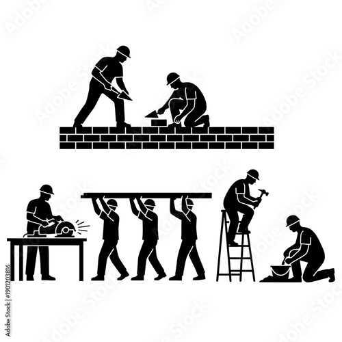 Illustrated guide to various construction and repair tasks by skilled workers