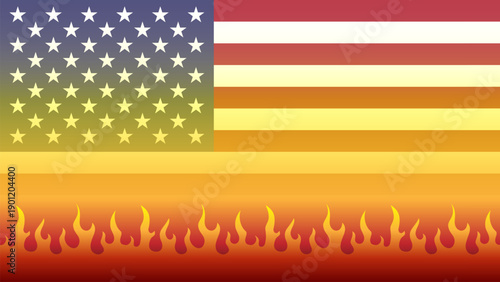 Burning American Flag Vector Background Illustration