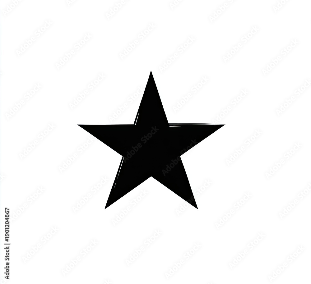 Fototapeta premium Simple black five-pointed star on a white background, slightly textured edges