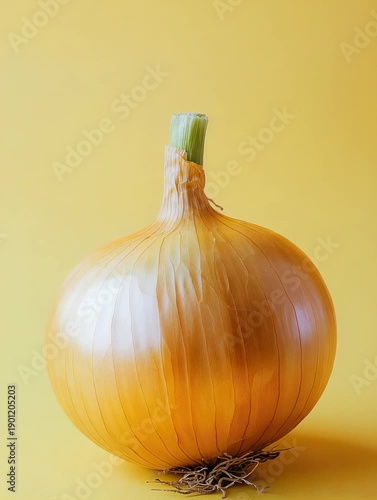 Wallpaper Mural Simple onion on a yellow background with roots at the base viewed from the side in a well-lit space Torontodigital.ca