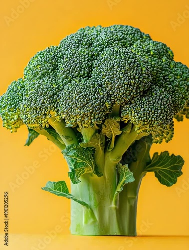 Wallpaper Mural Bright broccoli stands on a yellow background showcasing fresh produce in a simple setup Torontodigital.ca