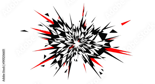 Abstract Explosion of Black and Red Shapes.