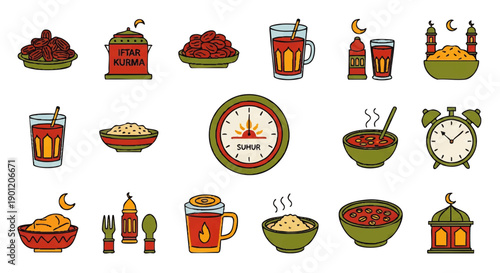 Assorted Food and Drink Illustrations Collection.