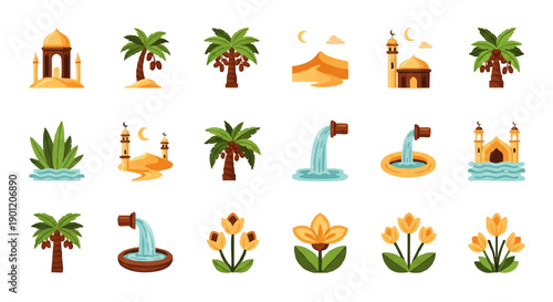 Collection of Cartoon Middle Eastern Icons.