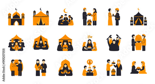Collection of Islamic Figures and Buildings Icons.