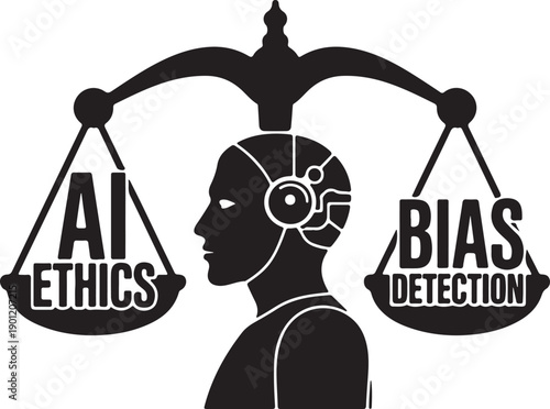 AI ethics and bias typogrphy vector icon set