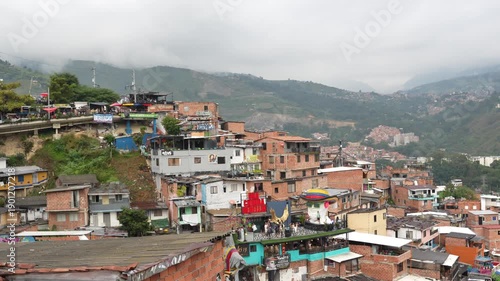 Medellin Colombia February 2, 2026: streets and houses of commune 13 Medellin Colombia