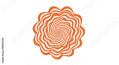 Orange Wavy Rosette Shape Abstract Spiral Vector Graphic Isolated on White Background