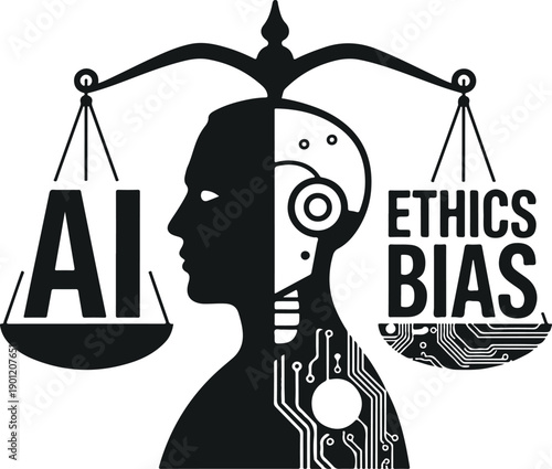 Artificial intelligence ethics and bias, machine learning vector silhouette