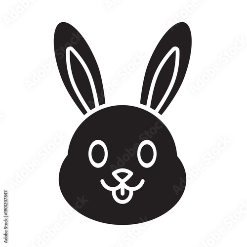 Solid vector icon of a cute bunny face with long ears. Minimalist rabbit head silhouette, simple clean lines. Symbol of Easter holiday and spring. High-quality isolated graphic element.