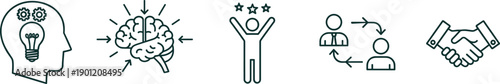 Professional human capital line icon set featuring creative thinking leadership brainpower personal achievement networking and partnership symbols