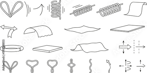 Motion and transformation line icon set with arrows waves springs folds and animation effect symbols vector illustrations isolated