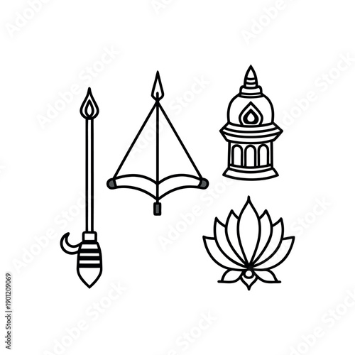 Four symbolic icons representing ancient cultural and spiritual elements