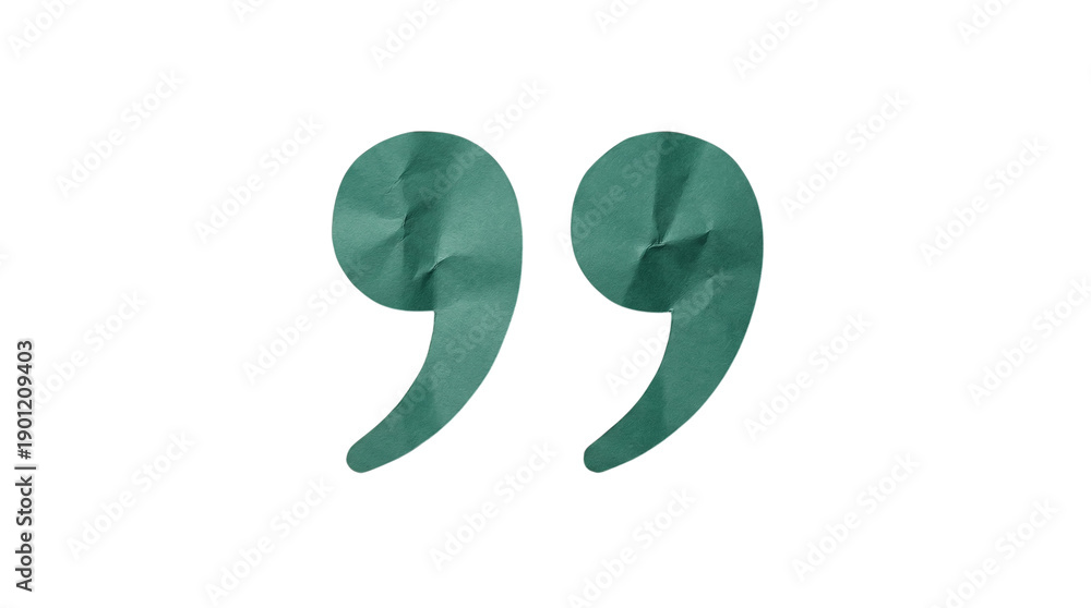 Fototapeta premium Green paper quotation marks (double quotes) with crumpled texture, isolated on transparent background