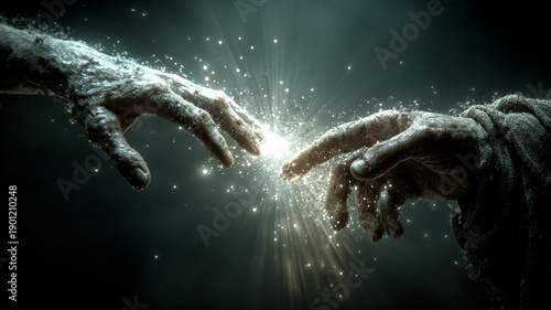 The biblical Christian concept. Jesus heals a leper with a touch of his hand.