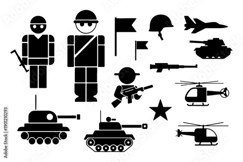 Army Vector Simple Shapes Icon Sheet for Military and Defense Concepts