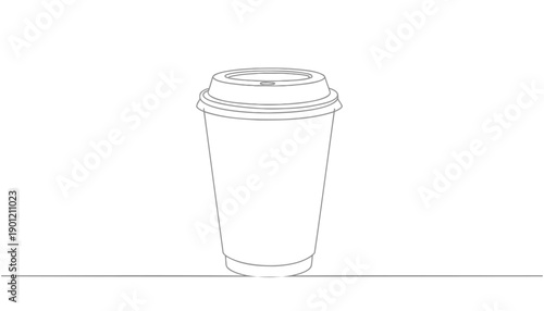 Disposable coffee cup, take-out container, vector illustration, line art, for mockup or design element, Isolated on transparent background, png