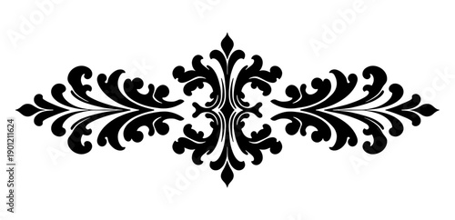 Elegant black and white ornate decorative border strip with intricate floral motifs