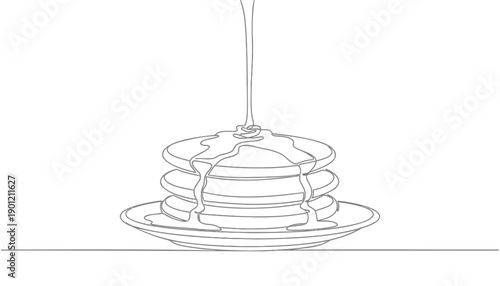 Vector illustration of syrup pouring over stacked pancakes on a plate, breakfast food icon, for menu or recipe design, Isolated on transparent background, png