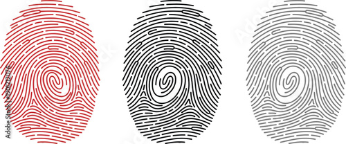 Tri-Color Fingerprint Marks on White Field. Identity and Security Graphic for Systems Design. Personal Verification Concept