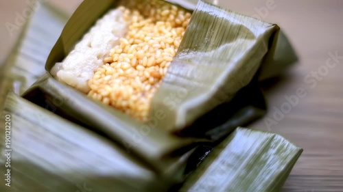 Rice wrapped in banana leaves