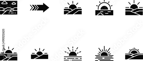 Sequence of icons depicting daily weather and time transitions from morning to night
