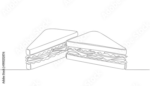 Vector line art illustration of two stacked sandwiches, outline drawing, for menu or food blog, Isolated on transparent background, png