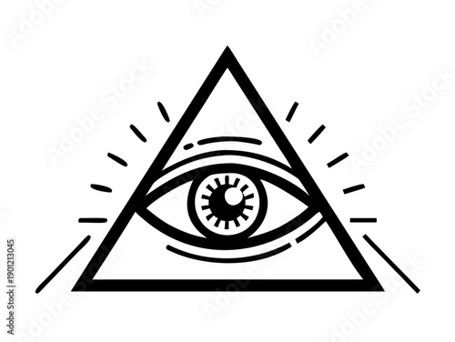 Blackwork tattoo flash. Eye of Providence. Masonic symbol. All seeing eye inside triangle pyramid. New World Order. Sacred geometry, religion, spirituality, occultism. Isolated vector icons