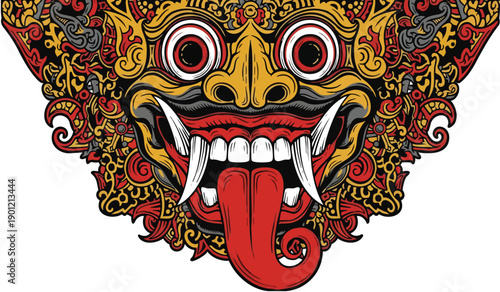 Vibrant illustration of a traditional mask with intricate designs and bold colors, showcasing cultural heritage and artistic expression