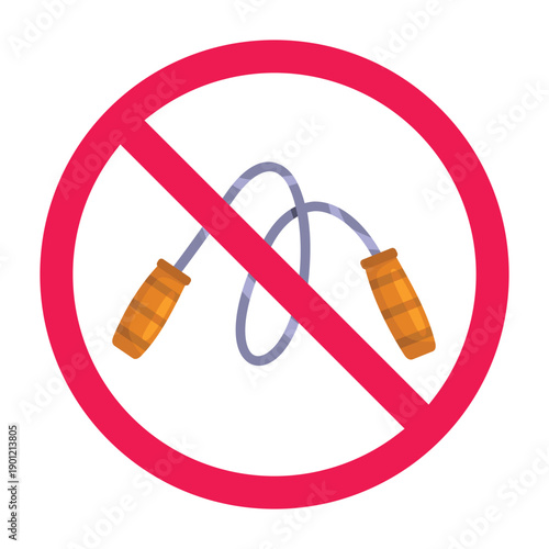 No jump rope sign, forbidden skipping sign, cardio exercise prohibited icon, do not skip rope symbol, vector illustration

